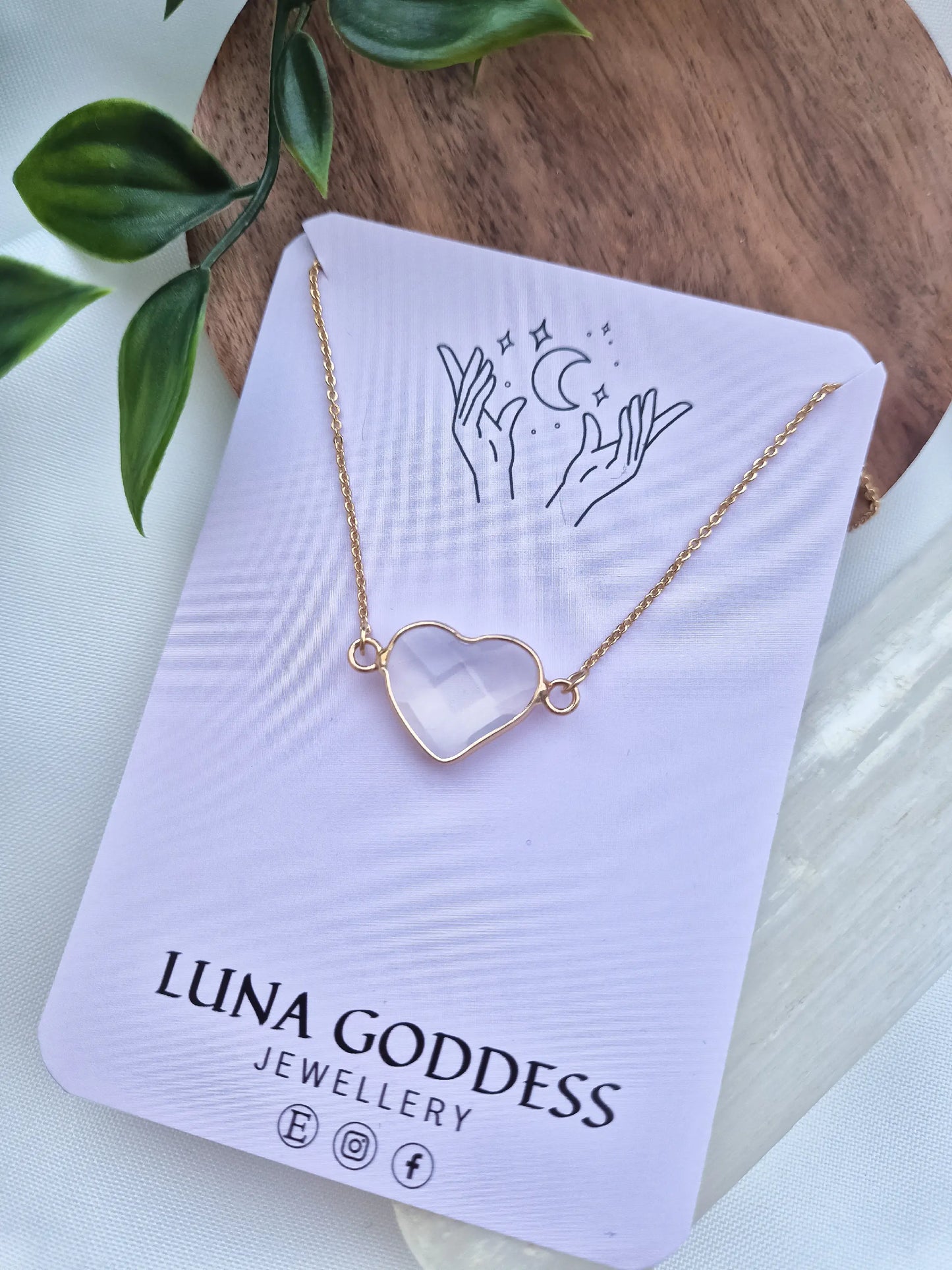 Opalite Heart Gold Pendant Necklace