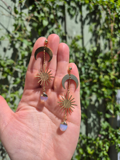 Celestial Sun, Moon & Opalite Stud Earrings