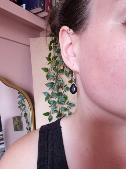 Dainty Black Obsidian Teardrop Matching Jewellery Set