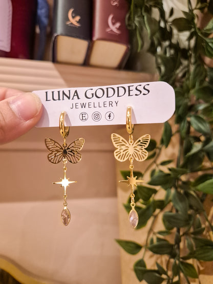 Butterfly Gem Huggie Earrings - Pink, Clear or Green