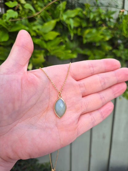 Natural Amazonite Oval Necklace - 18k Gold Plated Chain