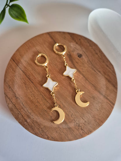 Gold Celestial Moon & Star Dangle Earrings