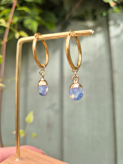 Opalite Hoop Earrings: 18k Gold Plated Stainless Steel