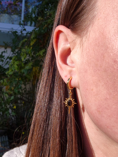Gold Onyx Star Huggie Earrings