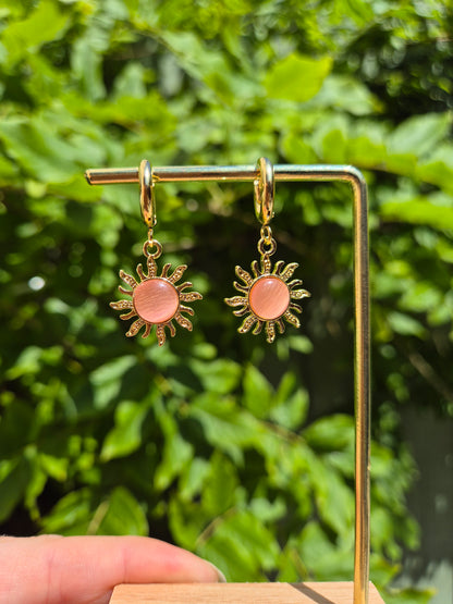 Pink Sun Golden Stainless Steel Huggie Hoop Earrings