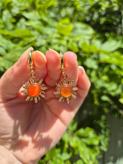 Orange Sun Golden Stainless Steel Huggie Hoop Earrings