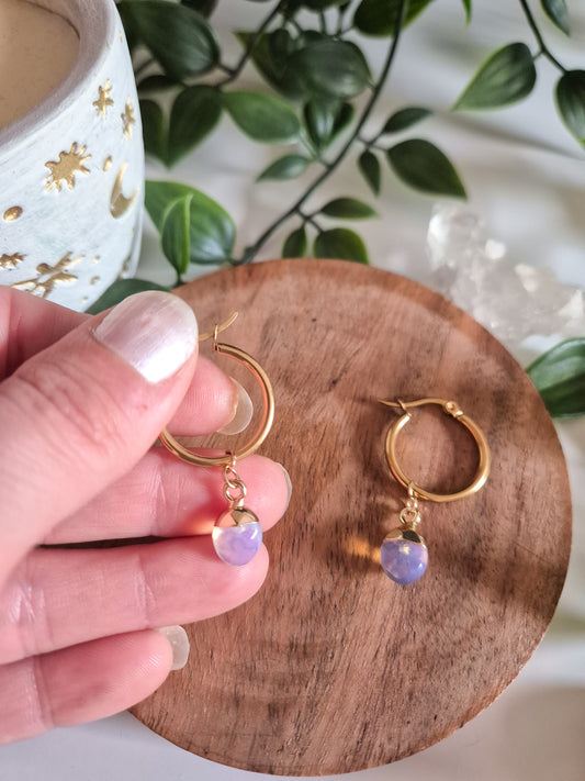 Opalite Hoop Earrings: 18k Gold Plated Stainless Steel