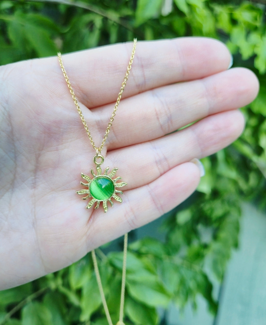 Green golden sun Necklace