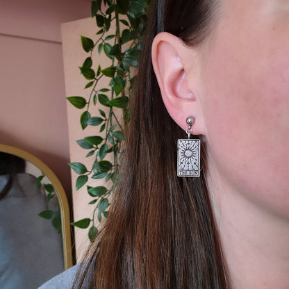 Silver Tarot Card Earrings - The Sun, The World, The Star & Fortune