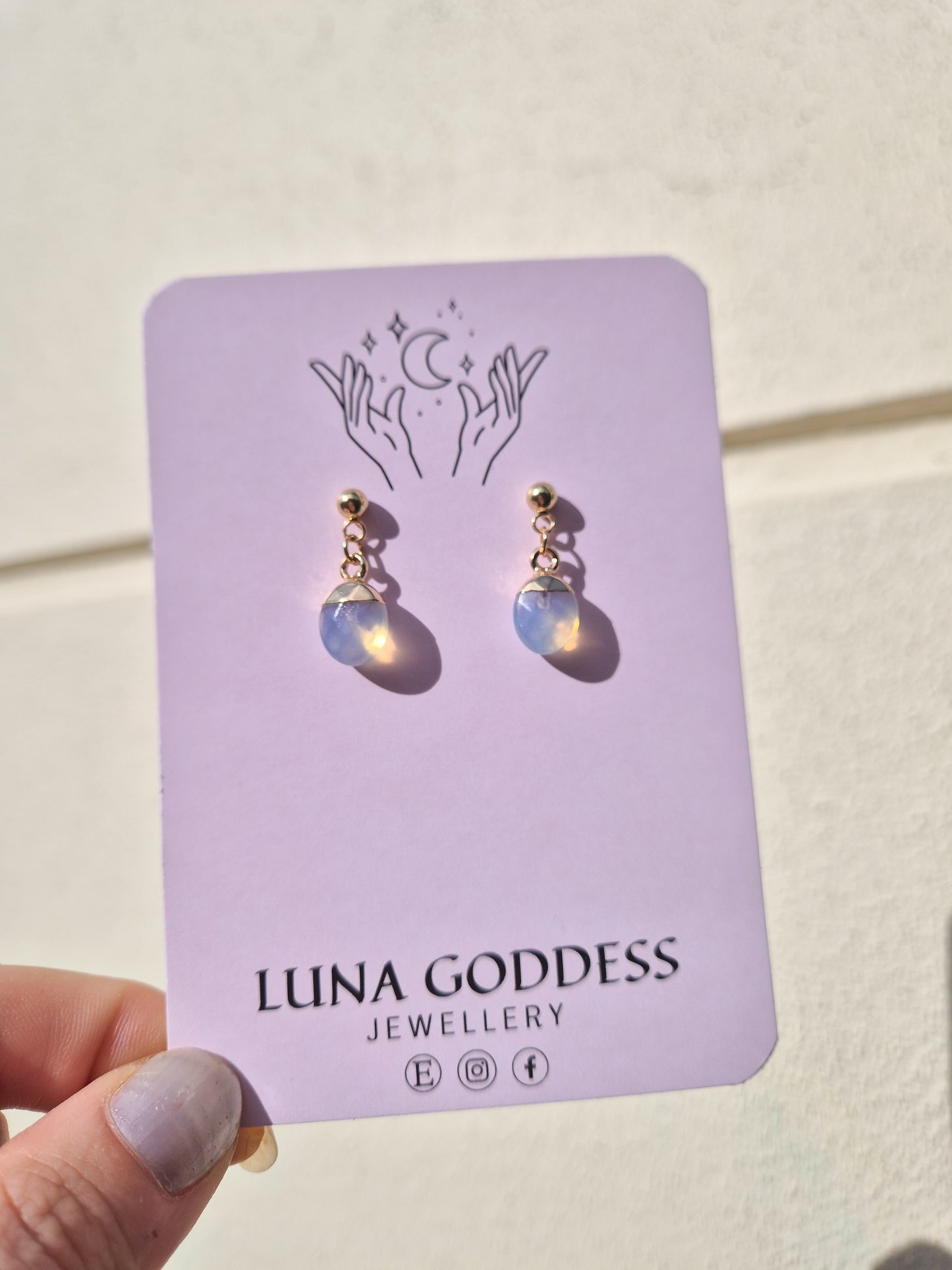 Opalite Stud Drop Earrings: 18k Gold Plated Stainless Steel