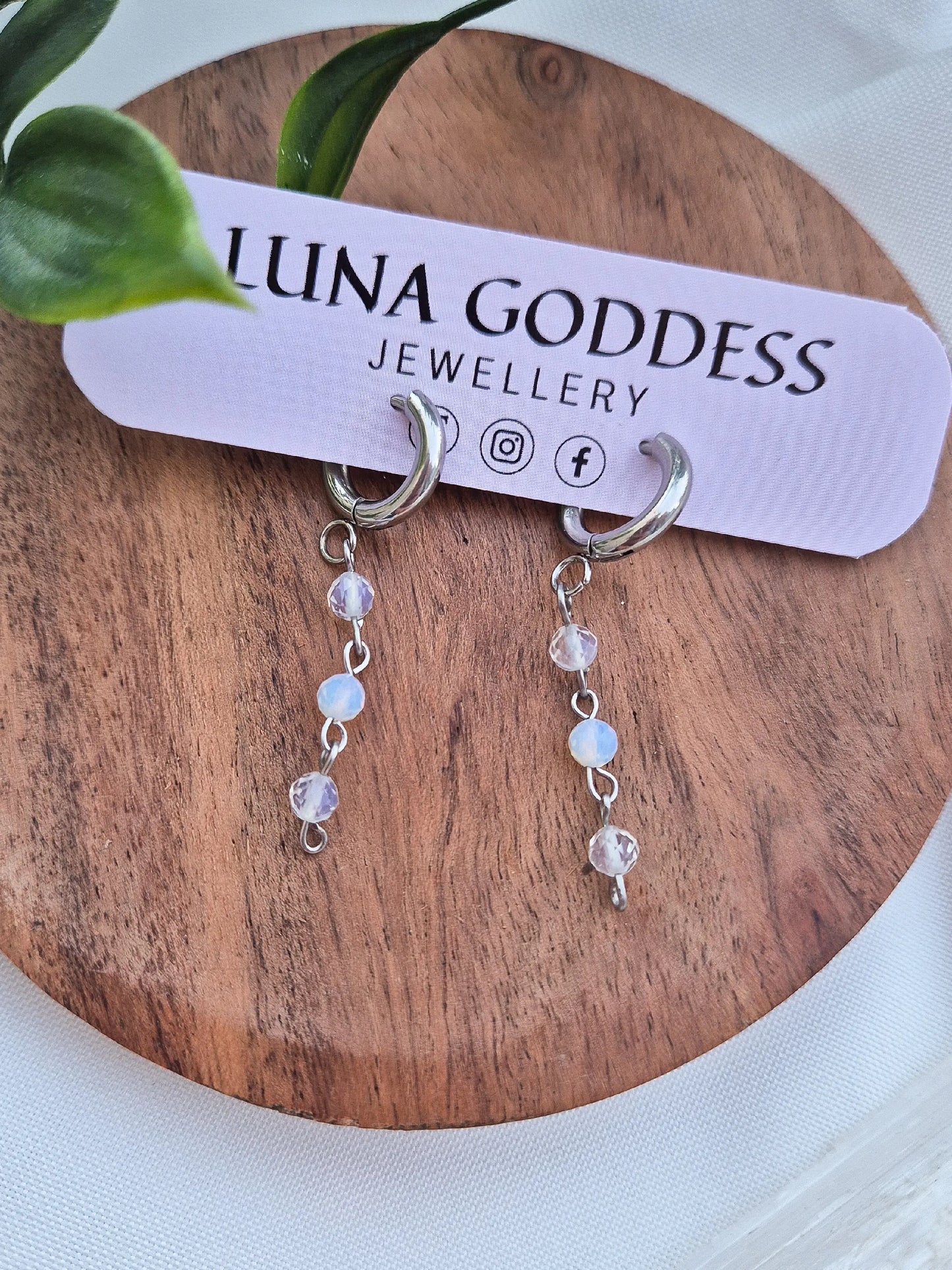 Silver Opalite Beaded Huggies