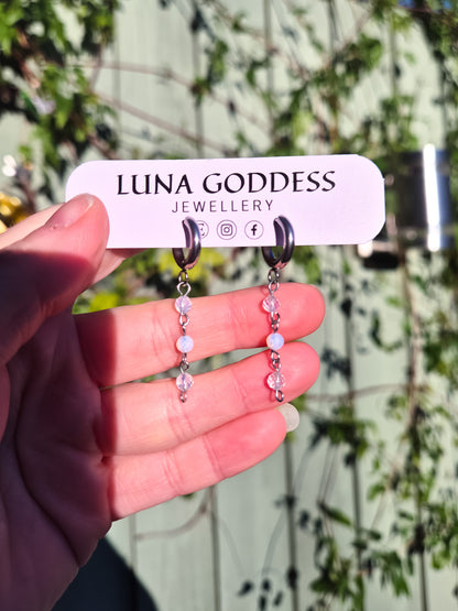 Silver Opalite Beaded Huggies