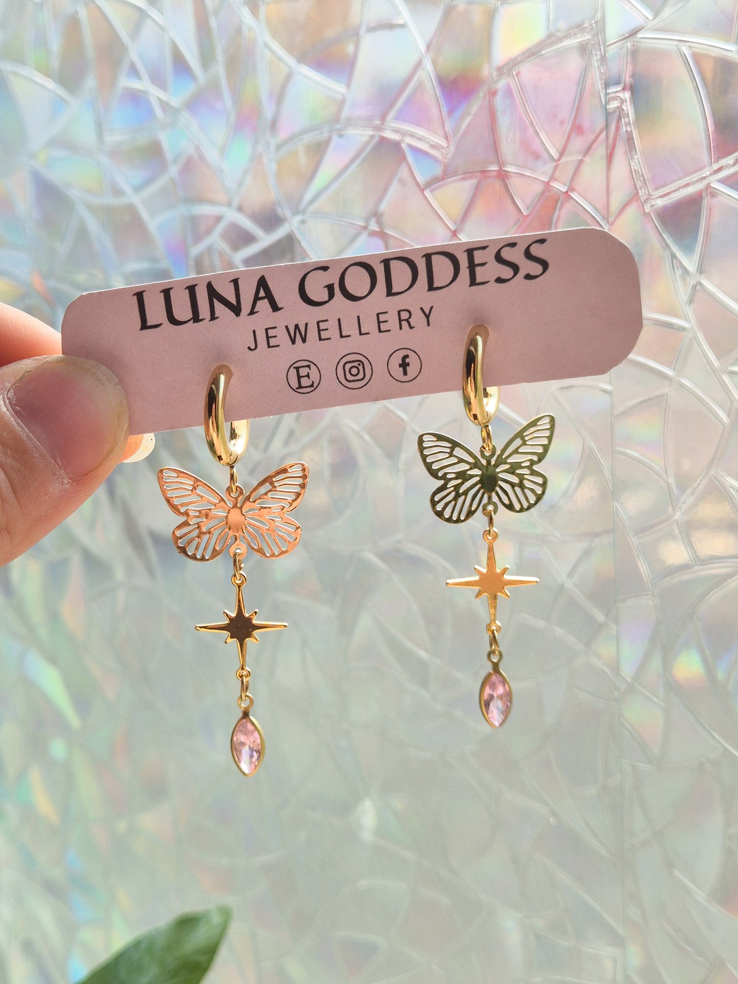 Pink Butterfly Gem Huggie Earrings