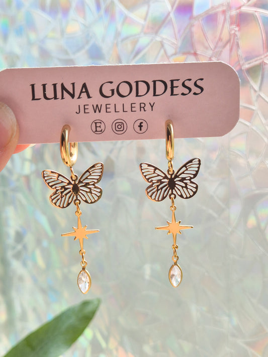 Clear Butterfly Gem Huggie Earrings