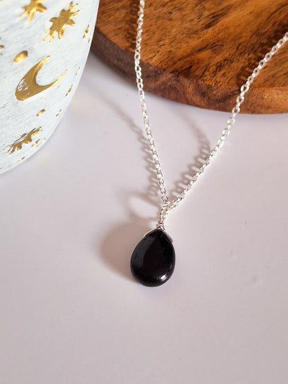 Dainty Black Obsidian Teardrop Matching Jewellery Set