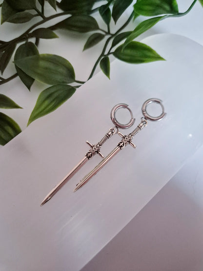 Stainless Steel Sword Huggie Hoops