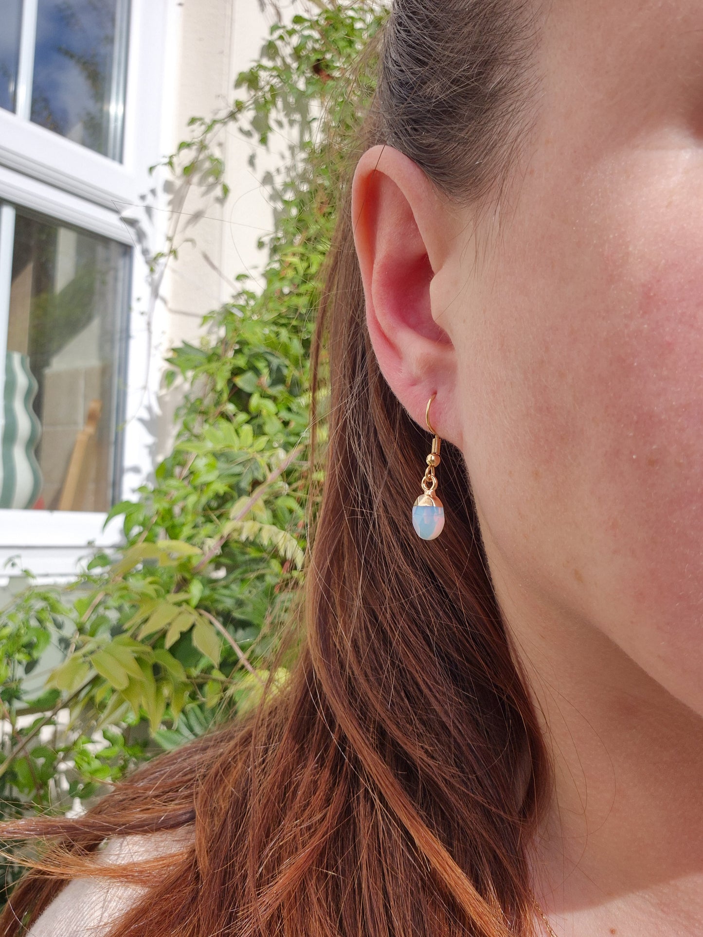 Opalite Droplet Earrings: 18k Gold Plated Stainless Steel