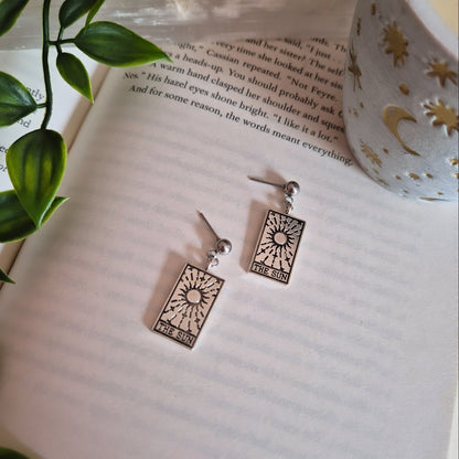 Silver Tarot Card Earrings - The Sun, The World, The Star & Fortune