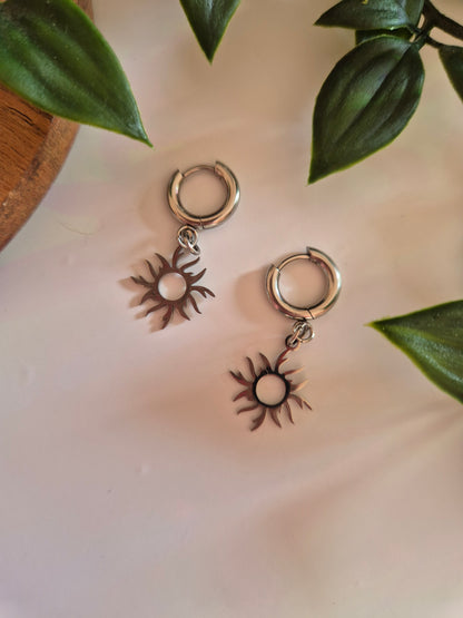 Stainless Steel Sun Huggie Hoops